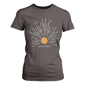He Is Risen T Shirt For Women Sunburst Vintage Jesus Religious Easter Day Christians TS10 Dark Chocolate Print Your Wear