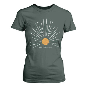 He Is Risen T Shirt For Women Sunburst Vintage Jesus Religious Easter Day Christians TS10 Dark Forest Green Print Your Wear