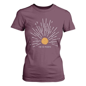 He Is Risen T Shirt For Women Sunburst Vintage Jesus Religious Easter Day Christians TS10 Maroon Print Your Wear