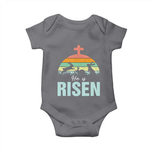 Retro He is Risen Baby Onesie Bunny Easter Cross Christian Religious Jesus Has Risen TS10 Charcoal Print Your Wear