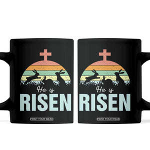 Retro He is Risen Coffee Mug Bunny Easter Cross Christian Religious Jesus Has Risen TS10 Black Print Your Wear