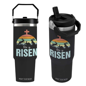 Retro He is Risen Flip Straw Tumbler Bunny Easter Cross Christian Religious Jesus Has Risen TS10 One Size: 30 oz Black Print Your Wear