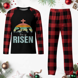 Retro He is Risen Plaid Pajama Set Bunny Easter Cross Christian Religious Jesus Has Risen TS10 Buffalo Plaid Print Your Wear