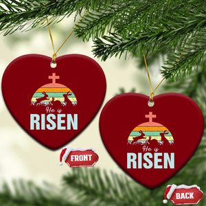 Retro He is Risen Ceramic Ornament Bunny Easter Cross Christian Religious Jesus Has Risen TS10 Print Your Wear