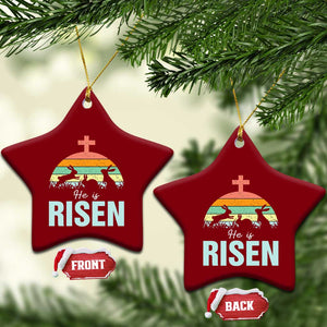 Retro He is Risen Ceramic Ornament Bunny Easter Cross Christian Religious Jesus Has Risen TS10 Print Your Wear