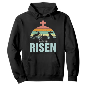 Retro He is Risen Hoodie Bunny Easter Cross Christian Religious Jesus Has Risen TS10 Black Print Your Wear