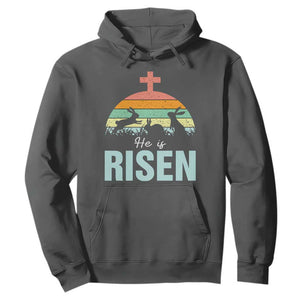 Retro He is Risen Hoodie Bunny Easter Cross Christian Religious Jesus Has Risen TS10 Dark Heather Print Your Wear
