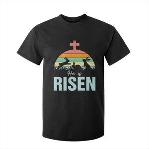 Retro He is Risen T Shirt For Kid Bunny Easter Cross Christian Religious Jesus Has Risen TS10 Black Print Your Wear