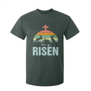 Retro He is Risen T Shirt For Kid Bunny Easter Cross Christian Religious Jesus Has Risen TS10 Dark Forest Green Print Your Wear