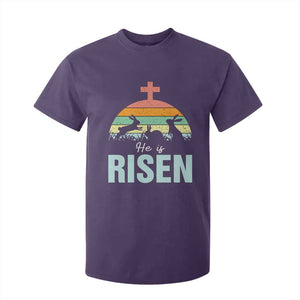 Retro He is Risen T Shirt For Kid Bunny Easter Cross Christian Religious Jesus Has Risen TS10 Purple Print Your Wear