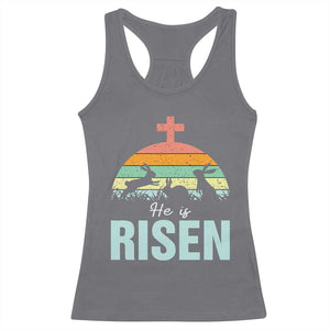 Retro He is Risen Racerback Tank Top Bunny Easter Cross Christian Religious Jesus Has Risen TS10 Charcoal Print Your Wear