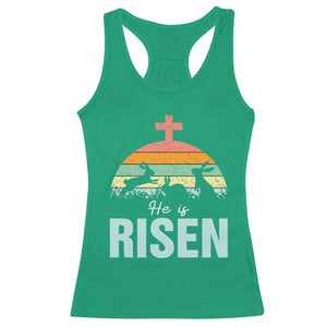 Retro He is Risen Racerback Tank Top Bunny Easter Cross Christian Religious Jesus Has Risen TS10 Irish Green Print Your Wear