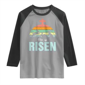 Retro He is Risen Raglan Shirt Bunny Easter Cross Christian Religious Jesus Has Risen TS10 Sport Gray Black Print Your Wear