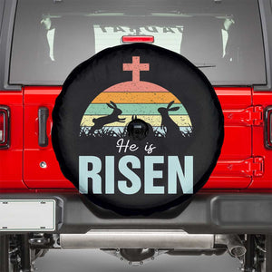 Retro He is Risen Spare Tire Cover Bunny Easter Cross Christian Religious Jesus Has Risen TS10 Black Print Your Wear