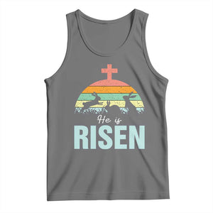Retro He is Risen Tank Top Bunny Easter Cross Christian Religious Jesus Has Risen TS10 Black Heather Print Your Wear