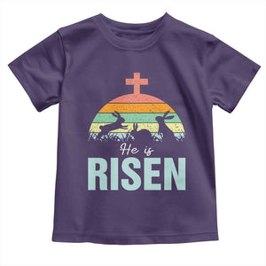 Retro He is Risen Toddler T Shirt Bunny Easter Cross Christian Religious Jesus Has Risen TS10 Purple Print Your Wear