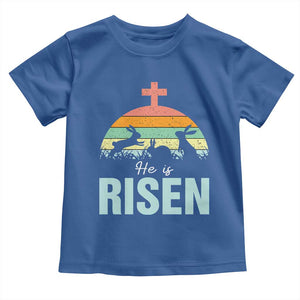 Retro He is Risen Toddler T Shirt Bunny Easter Cross Christian Religious Jesus Has Risen TS10 Royal Blue Print Your Wear