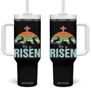 Retro He is Risen Tumbler With Handle Bunny Easter Cross Christian Religious Jesus Has Risen TS10 One Size: 40 oz Black Print Your Wear