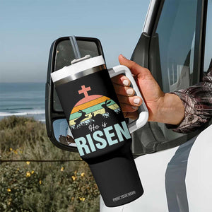 Retro He is Risen Tumbler With Handle Bunny Easter Cross Christian Religious Jesus Has Risen TS10 Print Your Wear