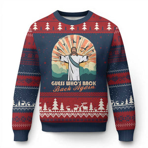Funny Christian Easter Ugly Christmas Sweater Guess Whos Back Jesus Religious TS10 Navy Red Print Your Wear