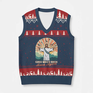 Funny Christian Easter V-Neck Knit Sweater Vest Guess Whos Back Jesus Religious TS10 Navy Red Print Your Wear