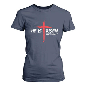 Jesus He Is Risen T Shirt For Women Christian Cross Bible Verse Easter Day TS10 Navy Print Your Wear