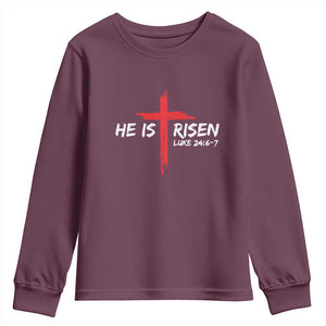 Jesus He Is Risen Youth Sweatshirt Christian Cross Bible Verse Easter Day TS10 Maroon Print Your Wear