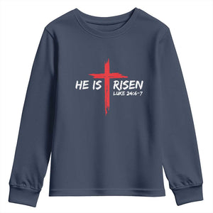 Jesus He Is Risen Youth Sweatshirt Christian Cross Bible Verse Easter Day TS10 Navy Print Your Wear