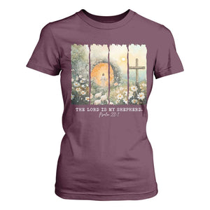 Lord Is My Shepherd T Shirt For Women Easter Religious Christian Cross Bible Verse TS10 Maroon Print Your Wear