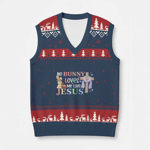 Funny Christian Easter V-Neck Knit Sweater Vest No Bunny Loves Me Like Jesus TS10 Navy Red Print Your Wear
