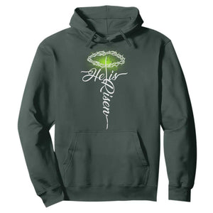 He Is Risen Hoodie Cross Jesus Religious Easter TS10 Dark Forest Green Print Your Wear
