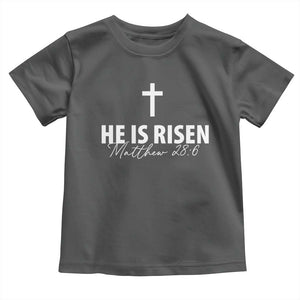 He Is Risen Toddler T Shirt Cross Christian Minimal Religious Easter Day TS10 Dark Heather Print Your Wear