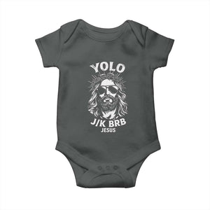 Yolo Jk BRB Jesus Baby Onesie Funny Easter Ressurection Christians TS10 Dark Heather Print Your Wear