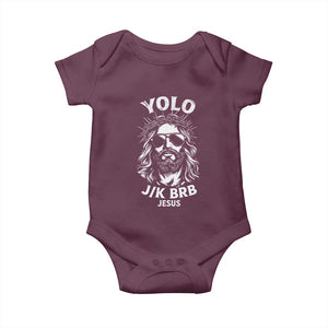 Yolo Jk BRB Jesus Baby Onesie Funny Easter Ressurection Christians TS10 Maroon Print Your Wear