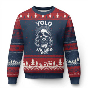Yolo Jk BRB Jesus Ugly Christmas Sweater Funny Easter Ressurection Christians TS10 Navy Red Print Your Wear