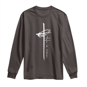 Easter Cross He Is Risen Jesus Christian Long Sleeve Shirt TS10 Dark Chocolate Print Your Wear