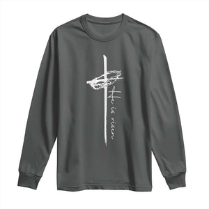 Easter Cross He Is Risen Jesus Christian Long Sleeve Shirt TS10 Dark Heather Print Your Wear