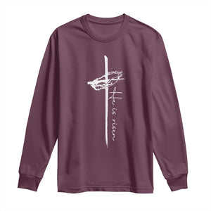 Easter Cross He Is Risen Jesus Christian Long Sleeve Shirt TS10 Maroon Print Your Wear