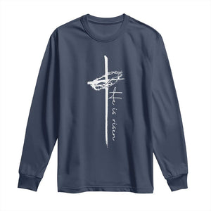 Easter Cross He Is Risen Jesus Christian Long Sleeve Shirt TS10 Navy Print Your Wear