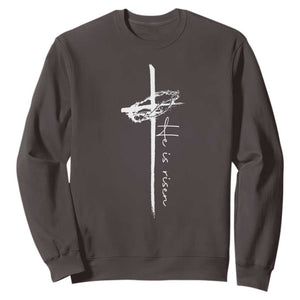 Easter Cross He Is Risen Jesus Christian Sweatshirt TS10 Dark Chocolate Print Your Wear