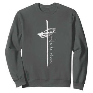 Easter Cross He Is Risen Jesus Christian Sweatshirt TS10 Dark Heather Print Your Wear