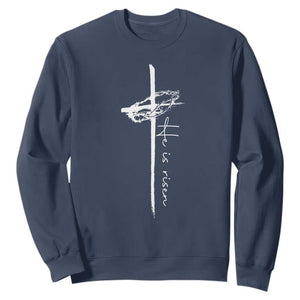 Easter Cross He Is Risen Jesus Christian Sweatshirt TS10 Navy Print Your Wear