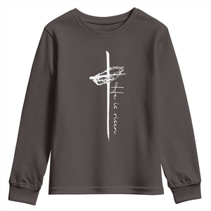 Easter Cross He Is Risen Jesus Christian Youth Sweatshirt TS10 Dark Chocolate Print Your Wear