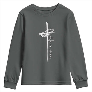 Easter Cross He Is Risen Jesus Christian Youth Sweatshirt TS10 Dark Heather Print Your Wear