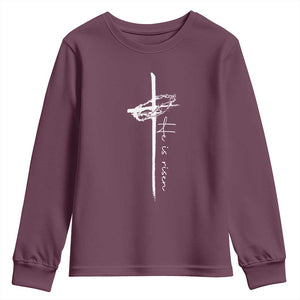 Easter Cross He Is Risen Jesus Christian Youth Sweatshirt TS10 Maroon Print Your Wear
