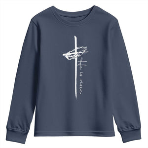 Easter Cross He Is Risen Jesus Christian Youth Sweatshirt TS10 Navy Print Your Wear