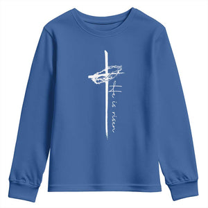 Easter Cross He Is Risen Jesus Christian Youth Sweatshirt TS10 Royal Blue Print Your Wear
