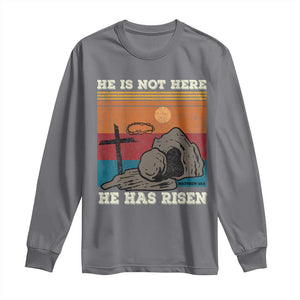 Jesus He is Risen Long Sleeve Shirt Matthew 28:6 Vintage Christian Easter TS10 Charcoal Print Your Wear