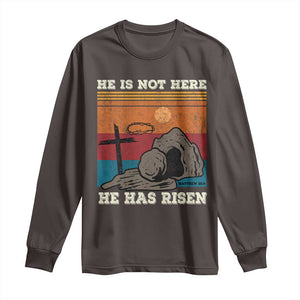 Jesus He is Risen Long Sleeve Shirt Matthew 28:6 Vintage Christian Easter TS10 Dark Chocolate Print Your Wear