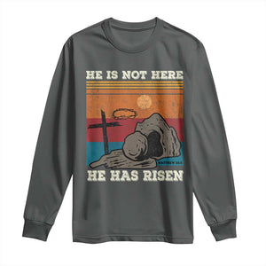 Jesus He is Risen Long Sleeve Shirt Matthew 28:6 Vintage Christian Easter TS10 Dark Heather Print Your Wear